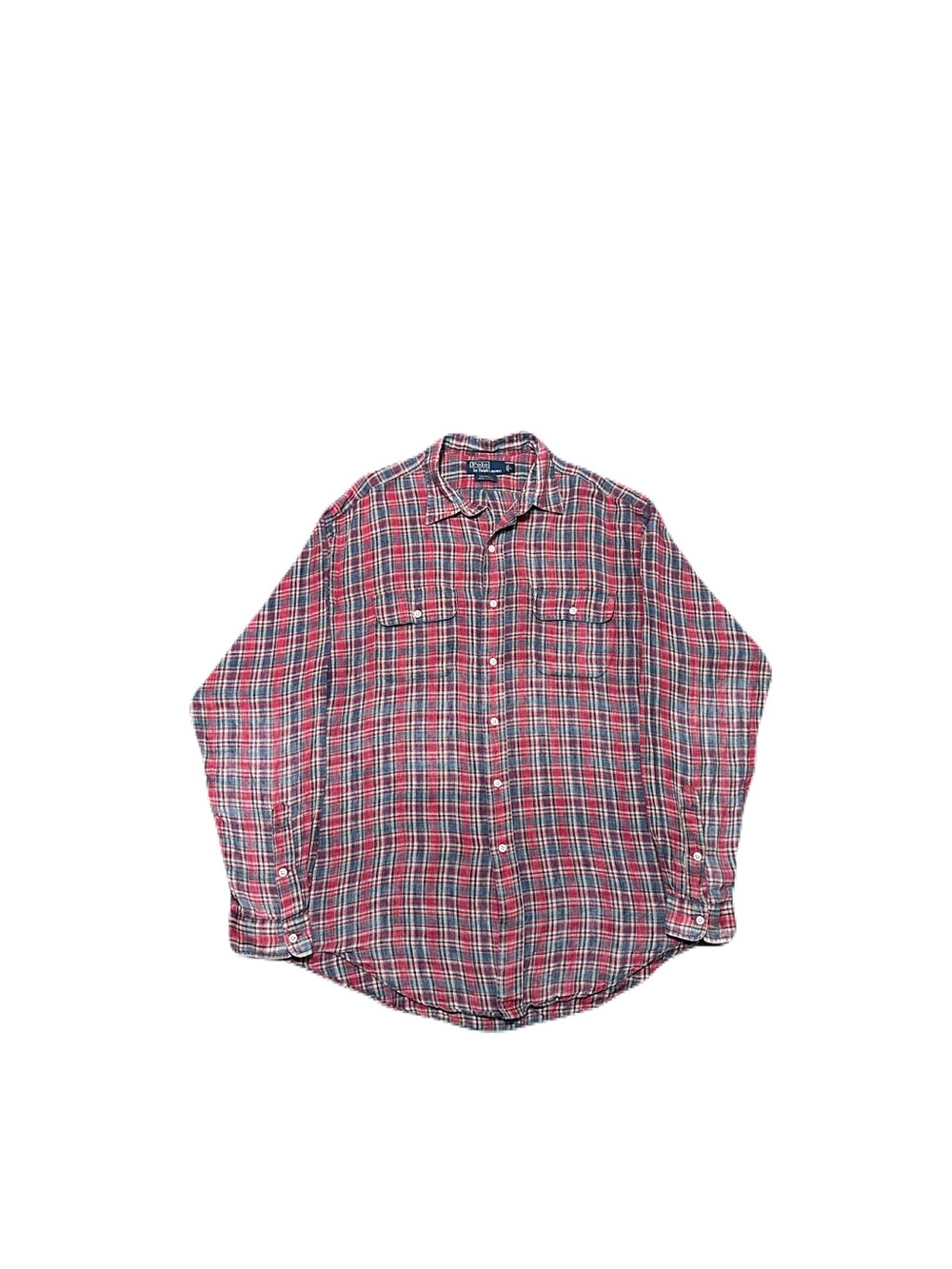 Polo Ralph Lauren Halpern Button Up Shirt Red Plaid Size L 100% Linen
